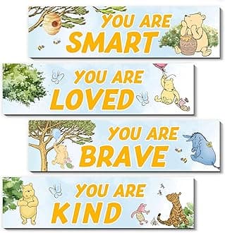 BirtDerr 4PCS Winnie Room Decor-Pooh Sign-Winnie Baby Stuff Vintage Nursery Decor-Pooh Wall Decor Wall Art(Classic)
