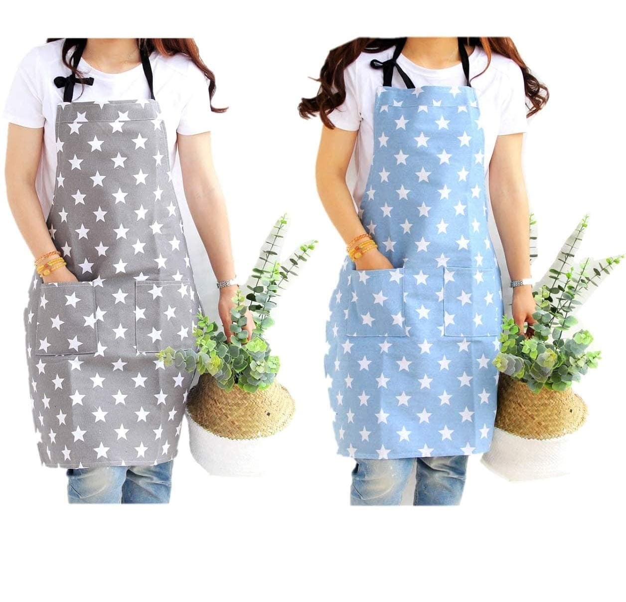 MAKINGTEC 2 Pack Aprons, Adjustable Neck Chef Apron with 2 Pockets Kitchen Cooking Apron for Women Men Home Baking Gardening BBQ Craft Restaurant