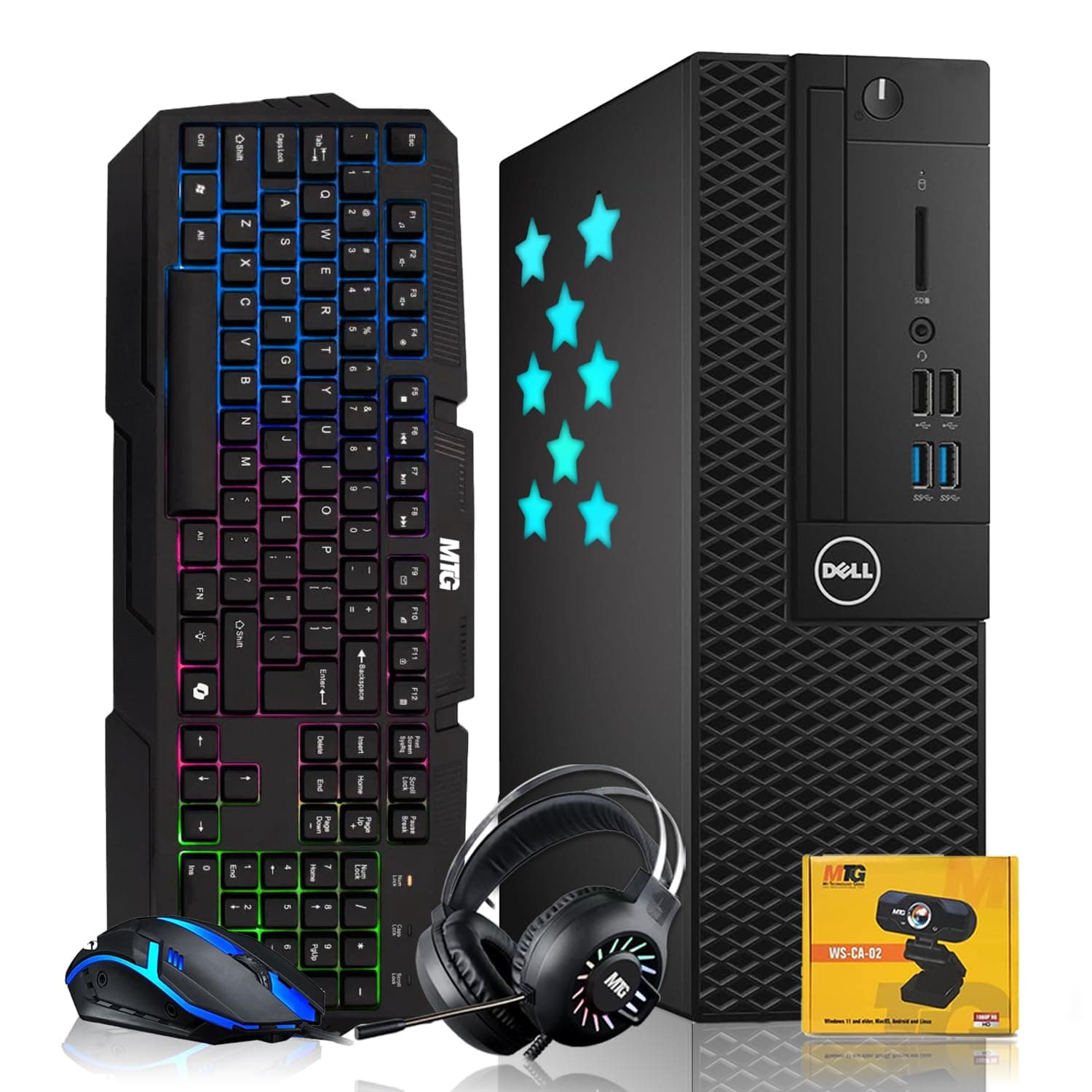 Dell Desktop PC Gaming Bundle - Core i7, 16GB RAM, 512GB SSD, GT 1030, RGB Keyboard with AI-Enabled Copilot Key, Mouse, RGB Headphone, Webcam, Wi-Fi, Win 11 Home (Renewed)