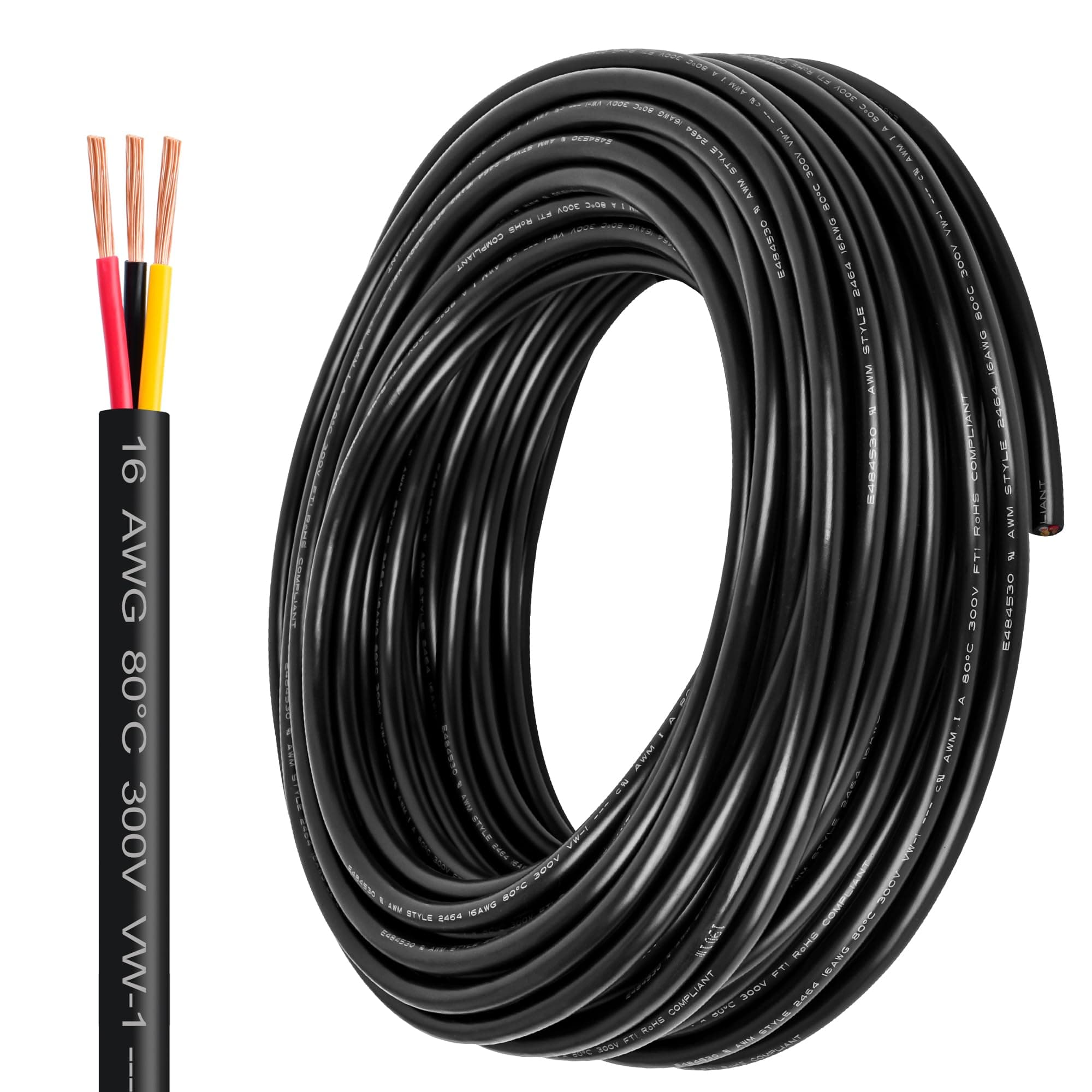16 Gauge Wire 3 Conductor,16 AWG Electrical Wire Stranded PVC Cord Oxygen-Free Copper Cable,26FT 3 Core Pure Copper Flexible Cable Wire for LED Lamp Lighting Strips Automotive (16AWG-3C, 26FT)…