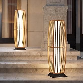 2-Piece Outdoor Floor Lamp Solar Powered Lantern Waterproof Wicker Boho Deck Lights for Garden Porch Decor, Large Taurus