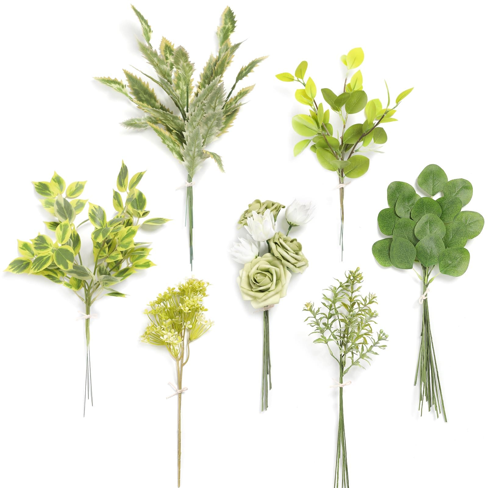 Serra Flora Artificial Greenery Stems Box Set,(Pack of 42pcs) with 7 Kinds of Faux Pink Green Filler for DIY Bridal Bouquets Wedding Floral Arrangement Table Centerpieces