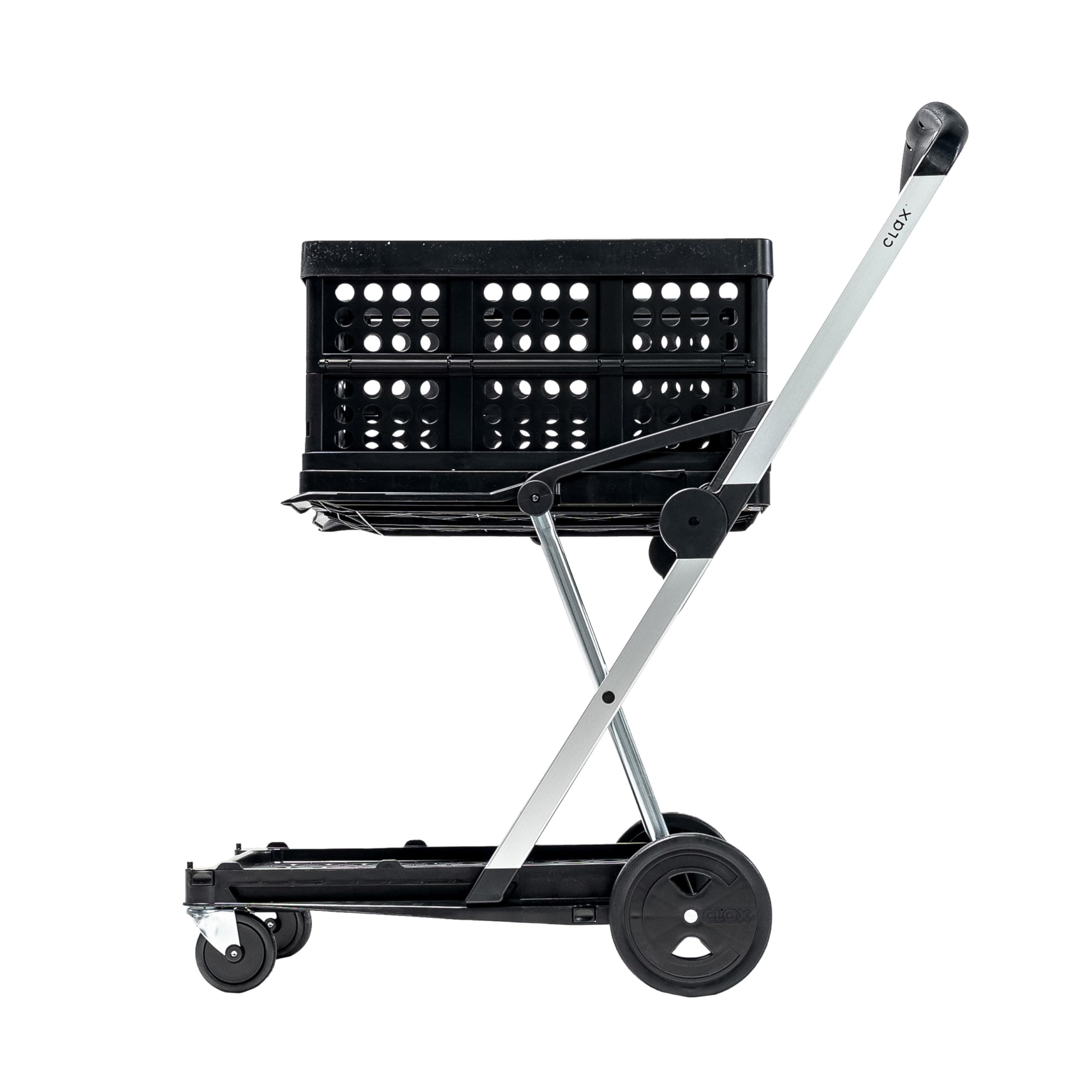 CLAX® The Original | Made in Germany | Multi use Functional Collapsible carts | Mobile Folding Trolley | Shopping cart with Storage Crate (Black)