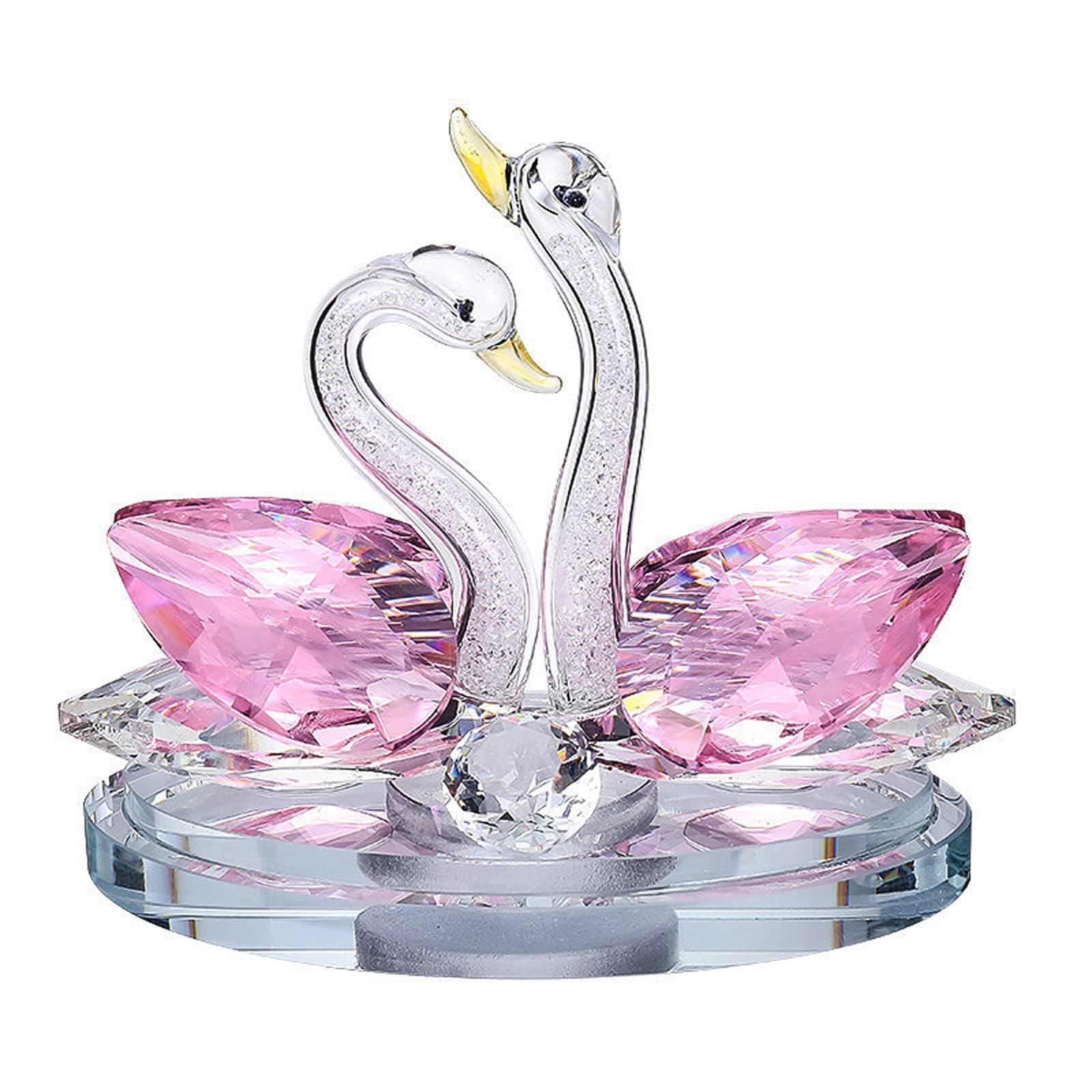 E-istata Crystal Double Swan Ornaments Decorative Wedding Couple Elements Collectible Home Decor Christmas Anniversaries Valentine Girlfriend Women Gift Present (Pink)