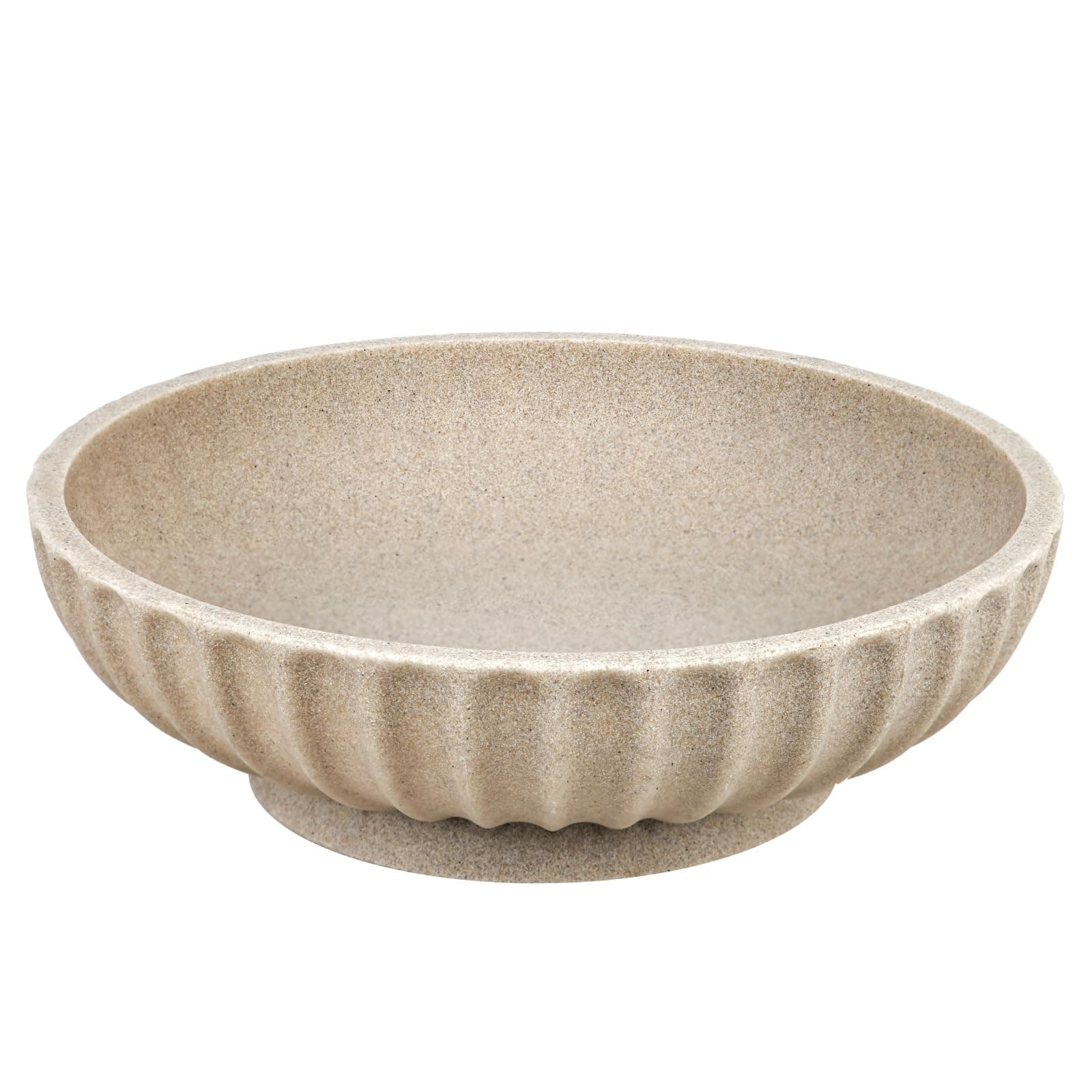 Large Decorative Bowl - Fruit Bowl for Kitchen Counter - Modern Decorative Bowl for Home Decor,Key Bowl for Entryway Table - Artificial Stone Beige