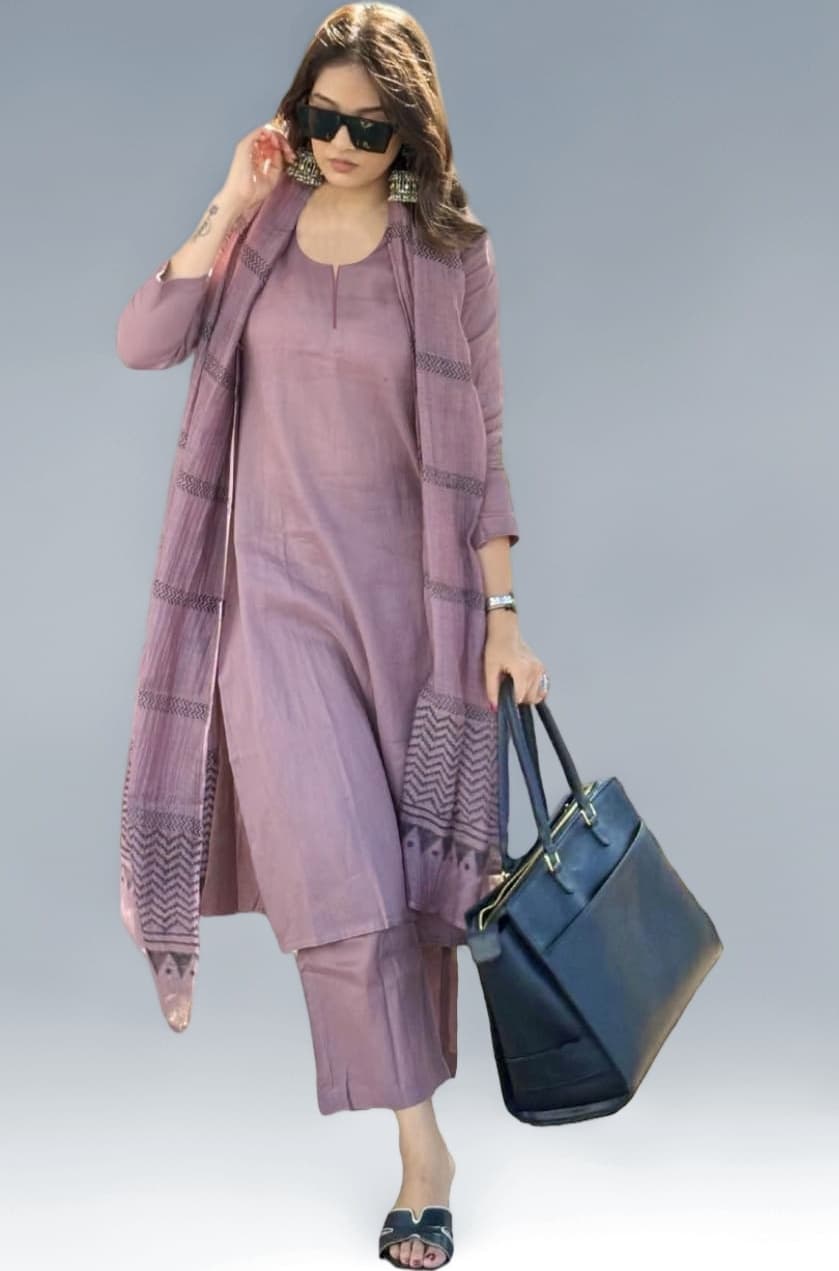 ANNI Designer Women's Rayon Blend Solid Straight Kurta with Pant & Dupatta