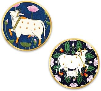 Artvibes Cow Round Shape Round Shape MDF Wooden Wall Art for Home Decoration | Spiritual Decor Items | Wall Art Paintings | Wall Illustrations| Stylish Modern Artwork | Gift (WH_8804NN), Set of 2