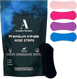 Actually Modern Inhale Nasal Strips for Sleeping - Nose Tapes for Breathing - Anti Snoring Solution & Nasal Congestion Relief Nasal Tape - Universal Fit, Extra Strength for Sensitive Skin (Black)