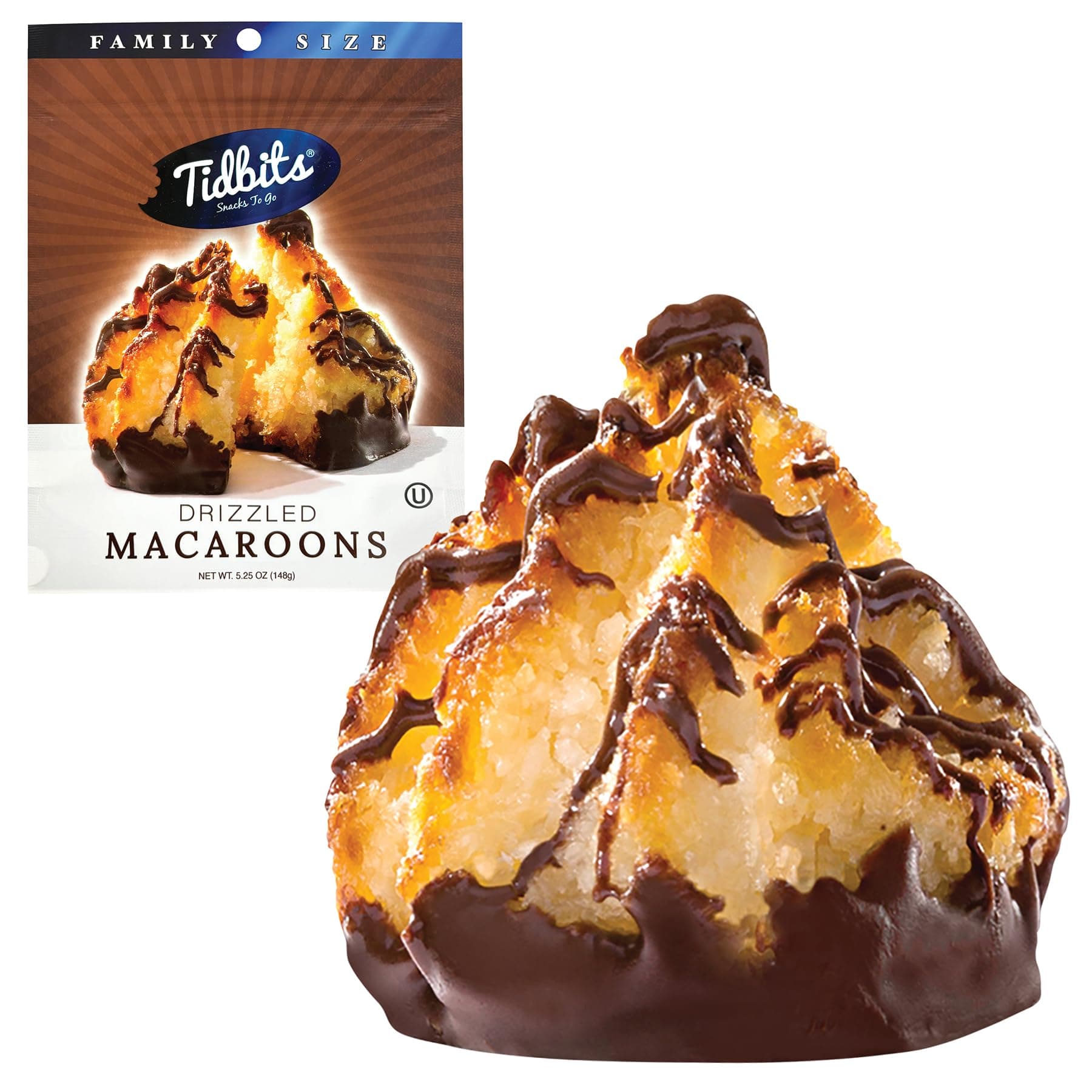 Tidbits Snacks To Go Chocolate Drizzle Macaroons – 5.25 oz. Family Size, Gourmet Gluten-Free Snack Treats, Delicious Vegan Dairy-Free Cookies