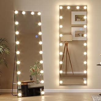 Vlsrka 61" x 20" Full Length Mirror with Lights, Hollywood Body Mirror with Light Bulbs Free Standing, LED Wall Mirror for Dressing, Dimming & 3 Color Lighting (Black)