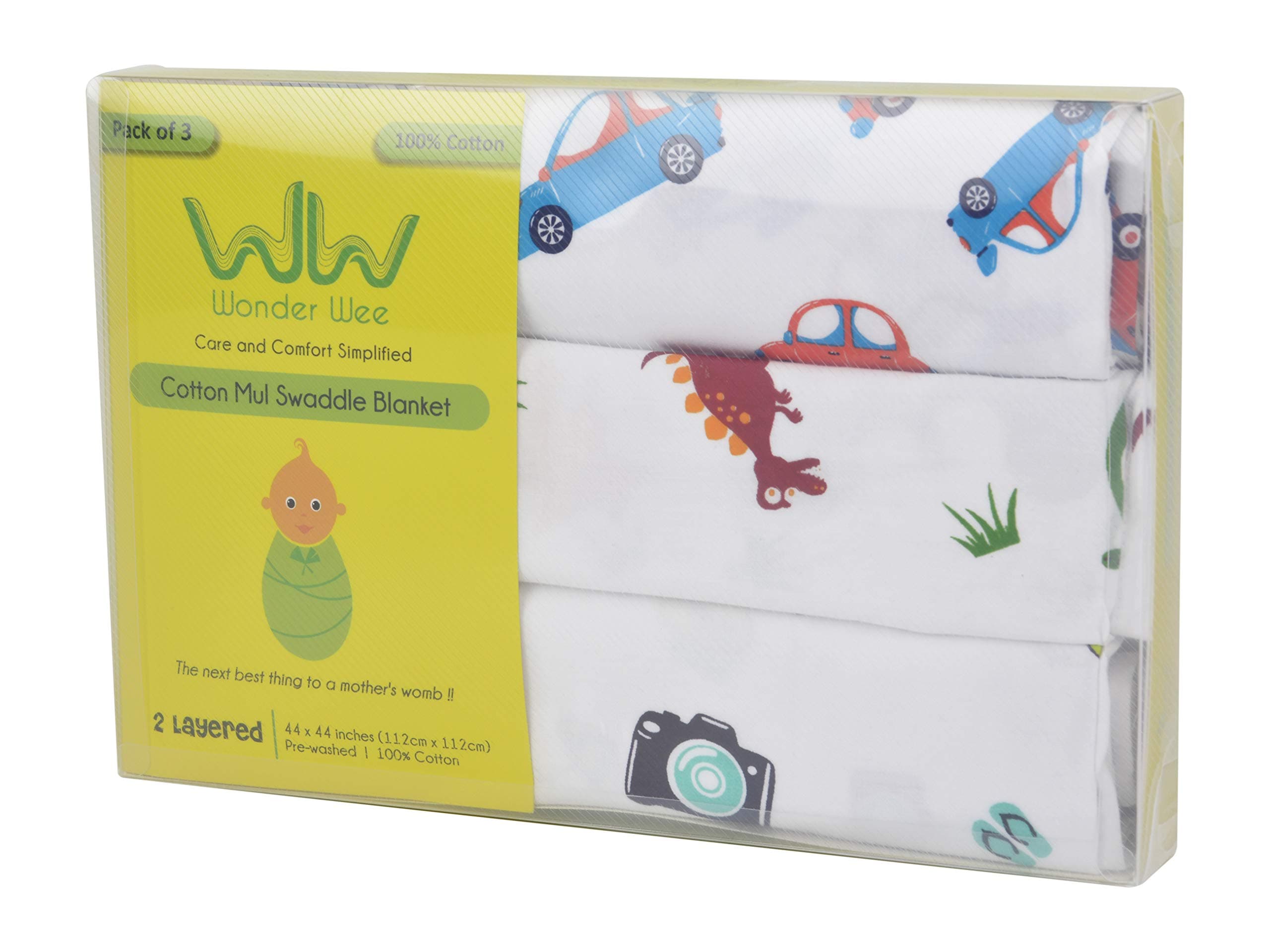 2 Layered Baby Swaddle Blanket 44" x 44" Pack of 3