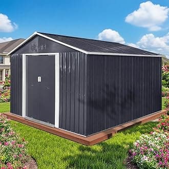 11x10.6 Ft Outdoor Storage Shed, Heavy-Duty Metal Shed with Windows & Secure Lockable Doors, Ideal Storage Shed for Outdoor, Patio, Garden, and Backyard, Black
