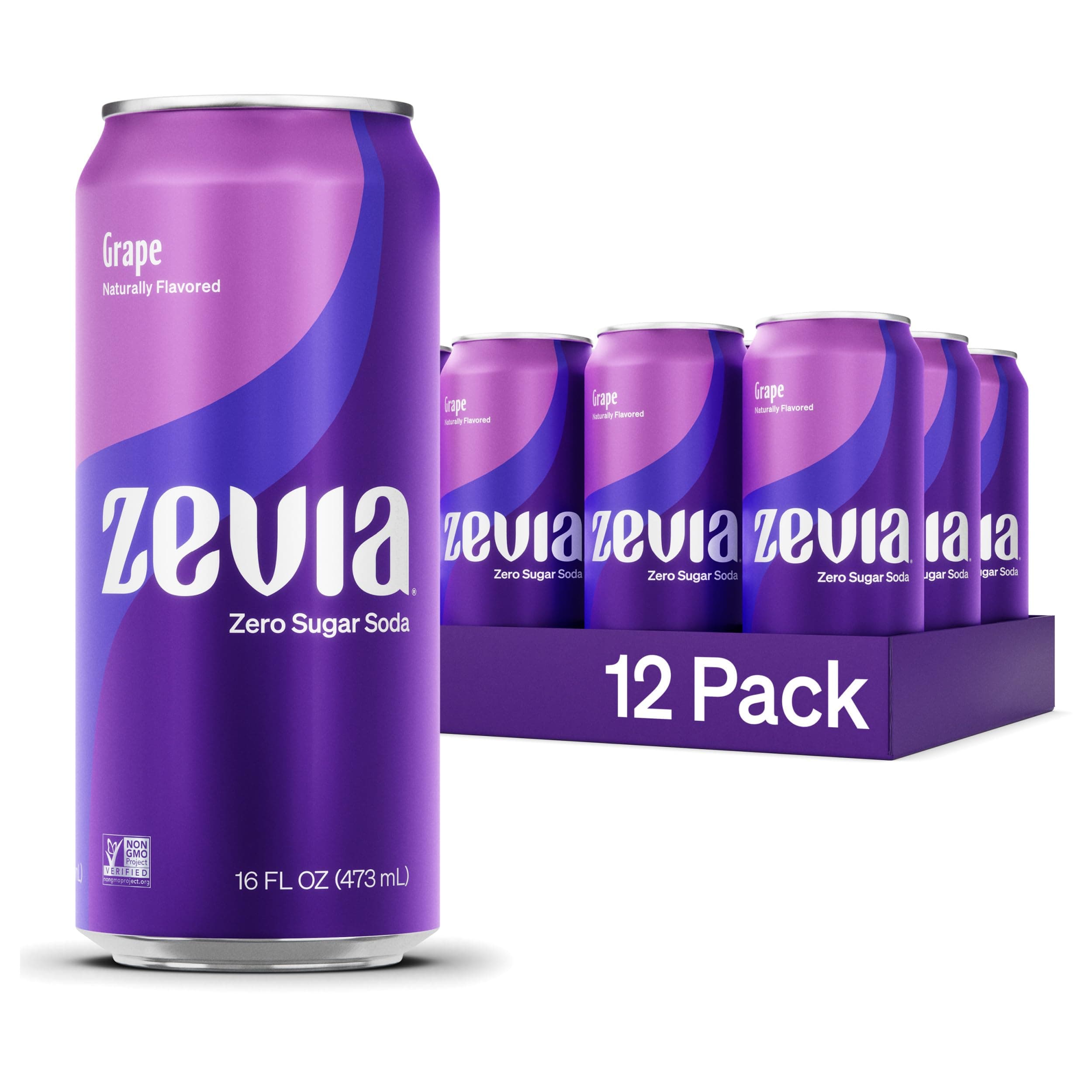 Zero Sugar Soda, Grape, 16 oz Cans (12-Pack) – Naturally Sweetened, Non-GMO Project Verified, Gluten-Free, Vegan