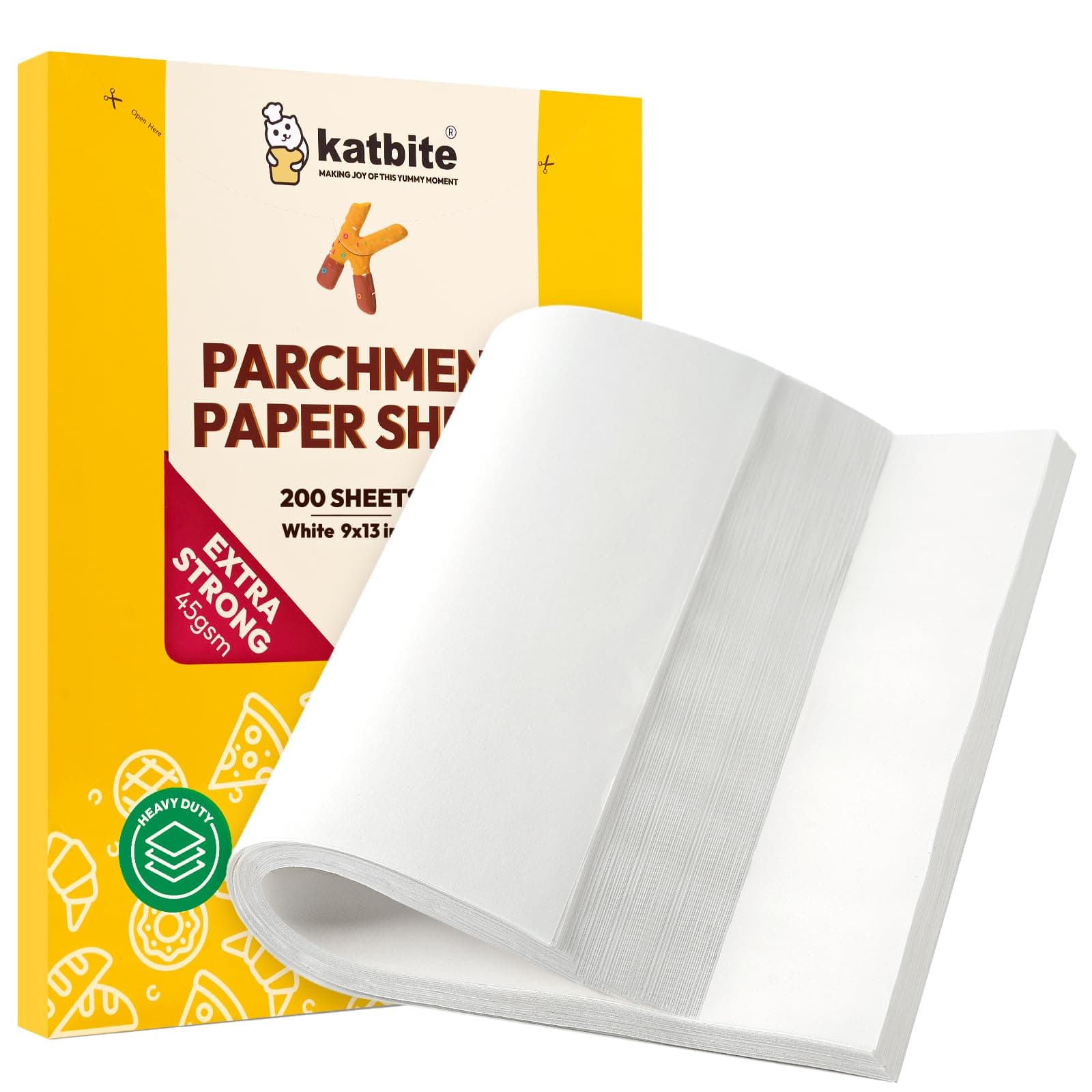 Katbite Baking Paper Heavy Duty 200 PCS, 9 x 13 Inchs (23x33cm) Greaseproof Paper Sheets, Non Stick Parchment Paper Sheets for Baking, Cooking, Freezing, for Oven, Kitchen, Steamer, Freezer, Pastry
