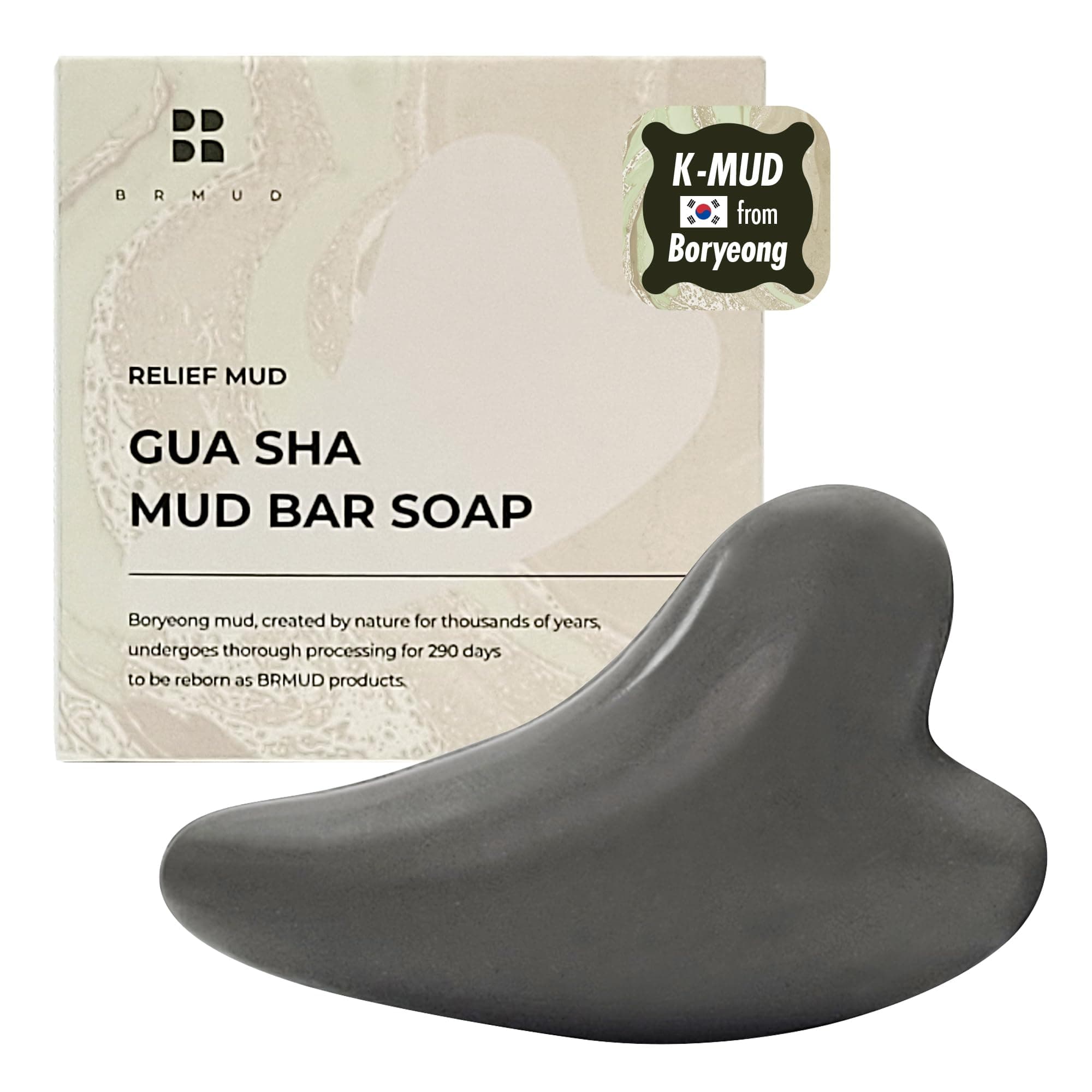 BRMUD Relief Mud Gua Sha Mud Bar Soap - Mud Mask Massager Cleansing Bar for Face and Body - V Line Lifting, Sebum Cleansing, Moisturizing - Shea Butter, Panthenol, Jojoba Seed Oil, 2.99 oz.