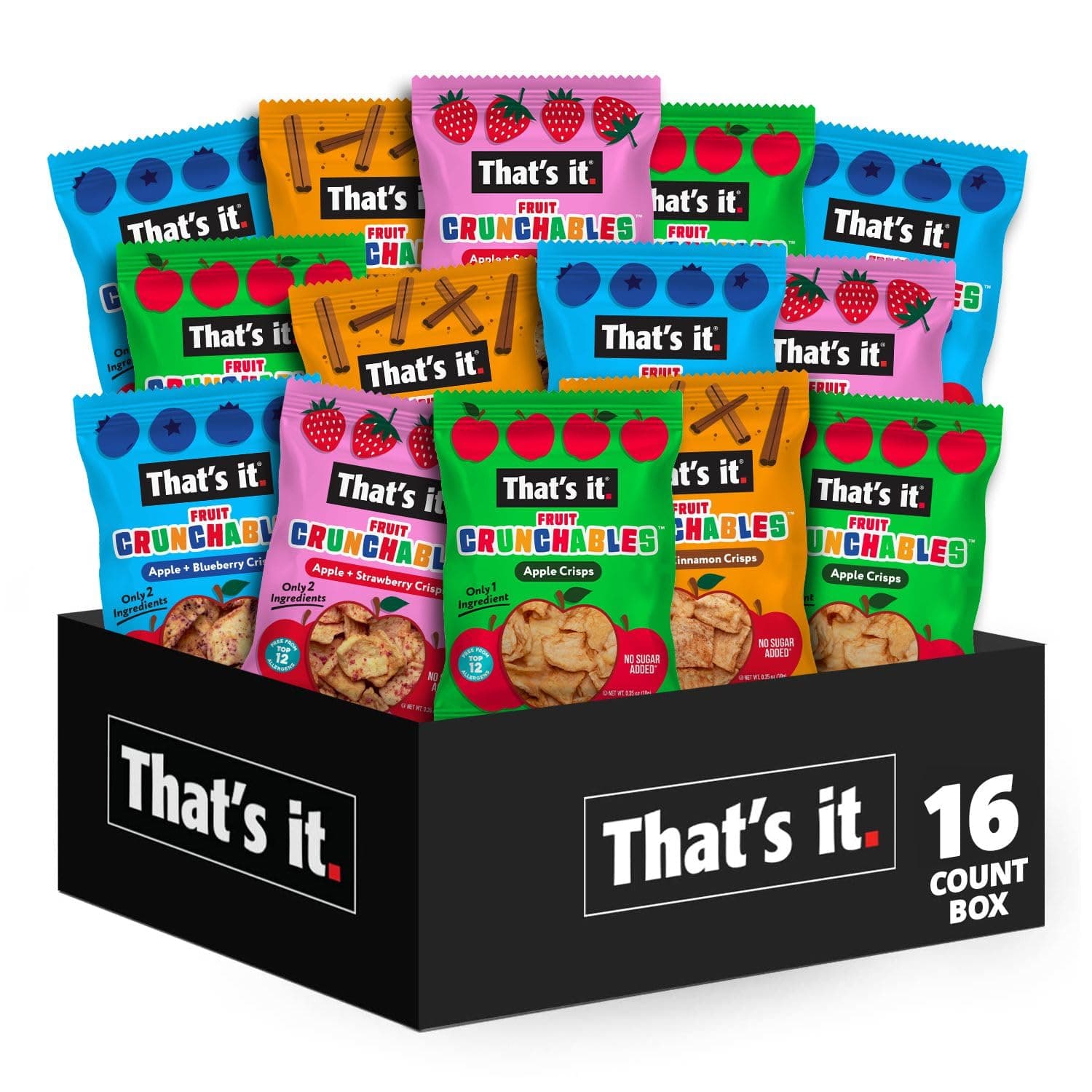 Fruit Crunchables Variety Pack, Fruit Snacks for Kids, 100% Fruit Crisps, Plant-Based, Non-GMO, Gluten-Free, No Sugar Added (16 Pack)