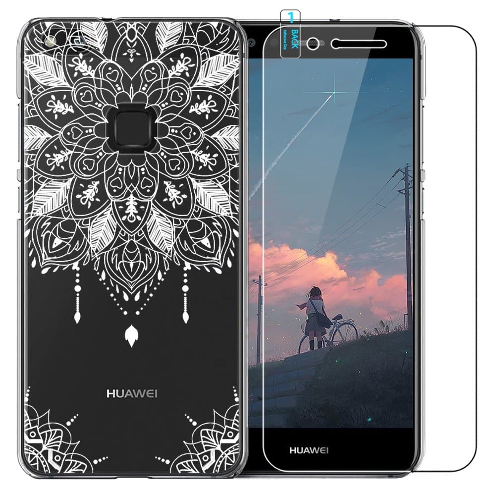 Huawei P10 Lite Case with Tempered Glass Screen Protector, Blossom01 Ultra Thin Soft Gel TPU Silicone Case Cover with Cute Cartoon for Huawei P10 Lite - Mandala