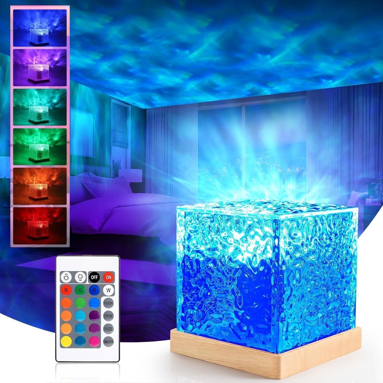 One94Store Romantic Ocean Wave Night Light Projector Lamp – 3D Water Wave LED Projection Lamp with Remote Control for Bedroom, Romantic Decor, Valentine Day Gift, Love Gift for Her, Couple Gift