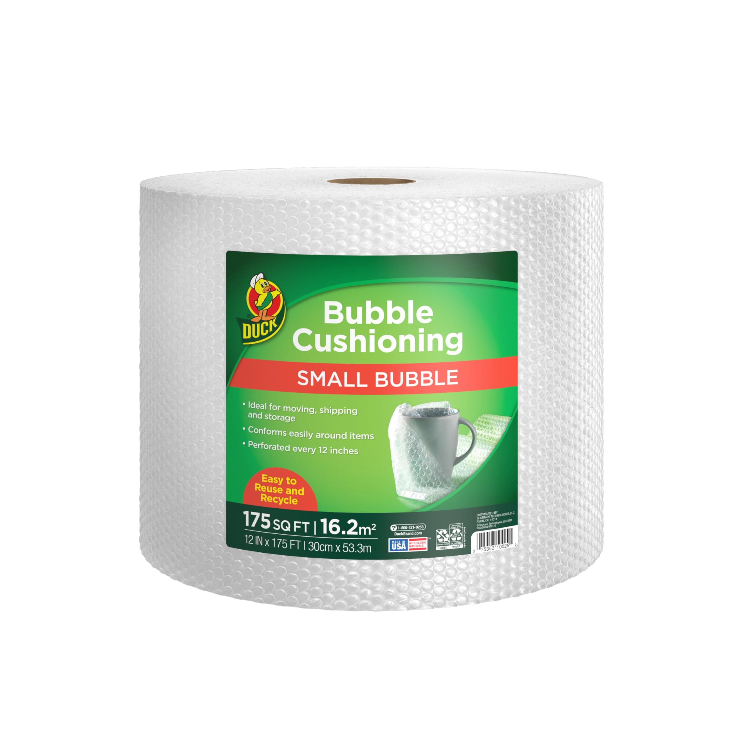 Duck Brand Bubble Wrap Roll, 12" x 175', Original Bubble Cushioning for Packing, Shipping, Mailing and Moving, Perforated Every 12" (286891)
