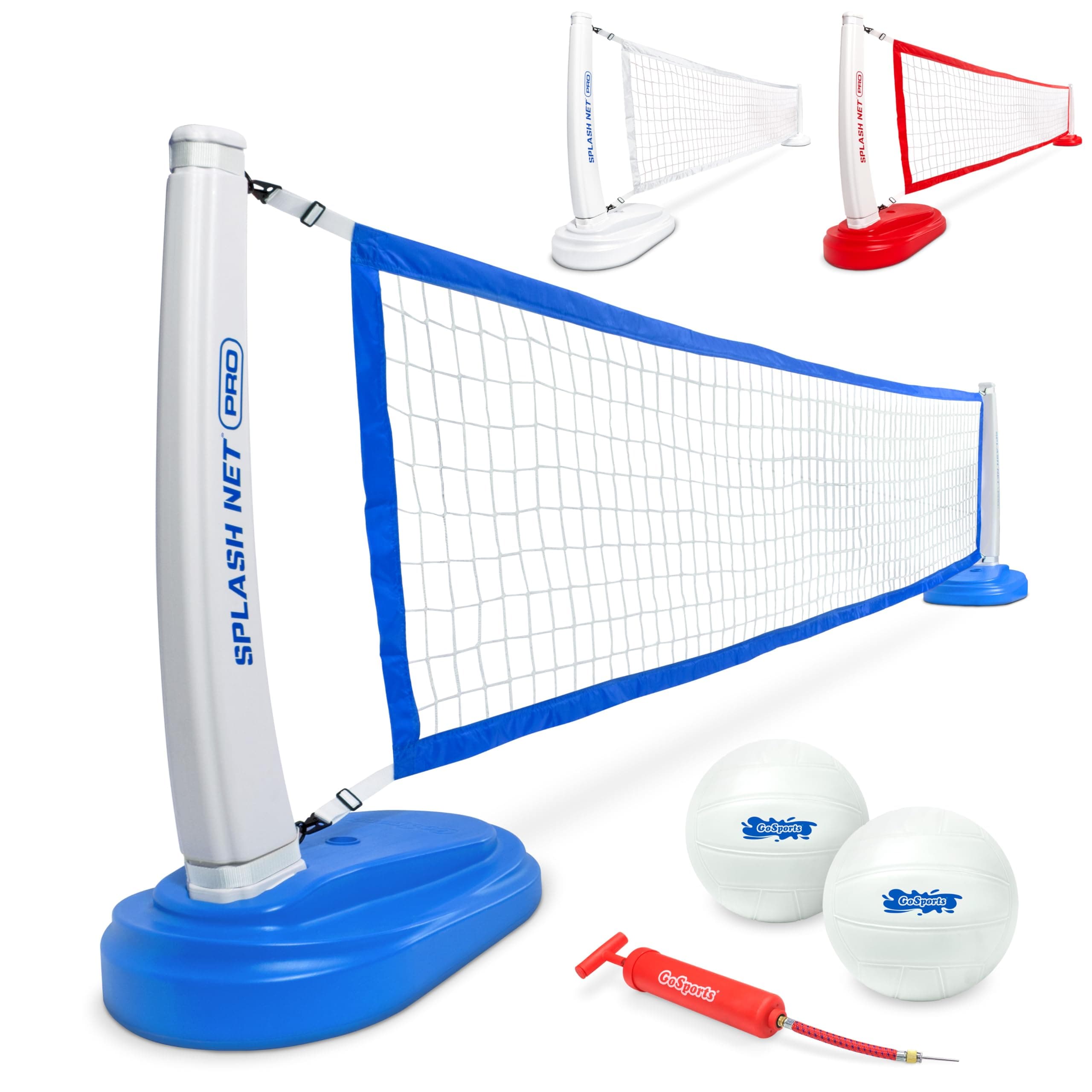 GoSports Splash Net PRO Pool Volleyball Net - Includes 2 Water Volleyballs and Pump - White, Red, or Blue