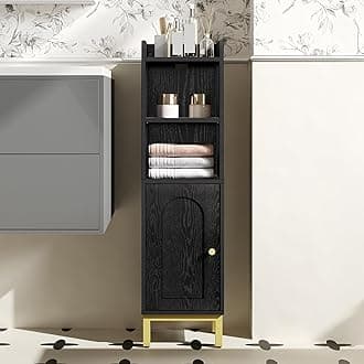 Hzuaneri Bathroom Storage Cabinet, Small Corner Floor Cabinet with Door and Shelves, Narrow Toilet Paper Holder, Bathroom Organizer with Adjustable Shelf, for Small Spaces, Black BC38204GV1