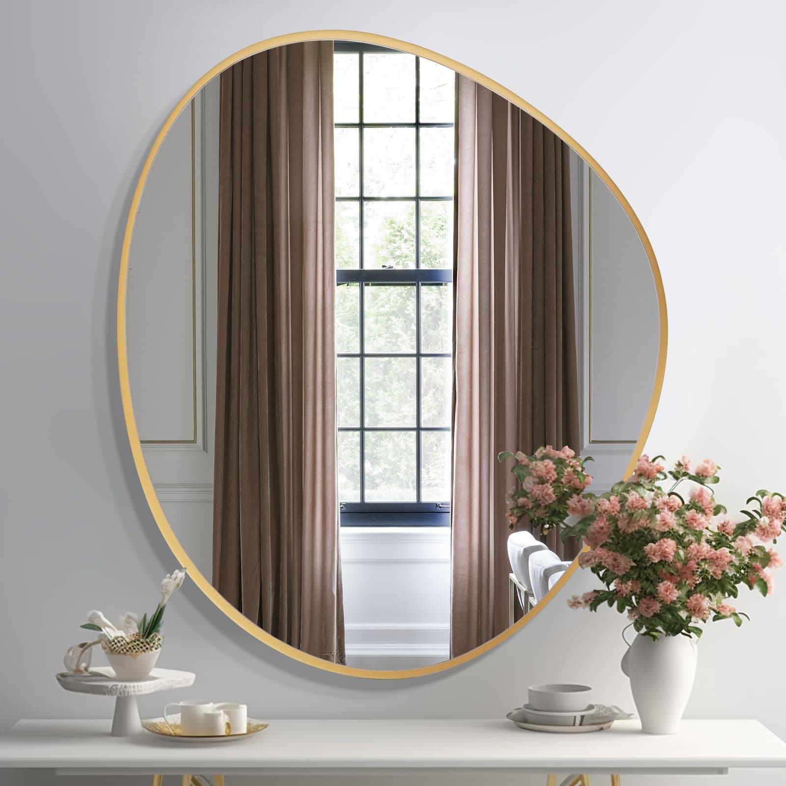 WallBeyond Asymmetrical Mirror, Irregular Wall Mirror, Abstract Wall Mirrors Decorative for Bedroom Living Room Entryway Hall, Unique Wall Mirror 28" H x 26" W, Gold