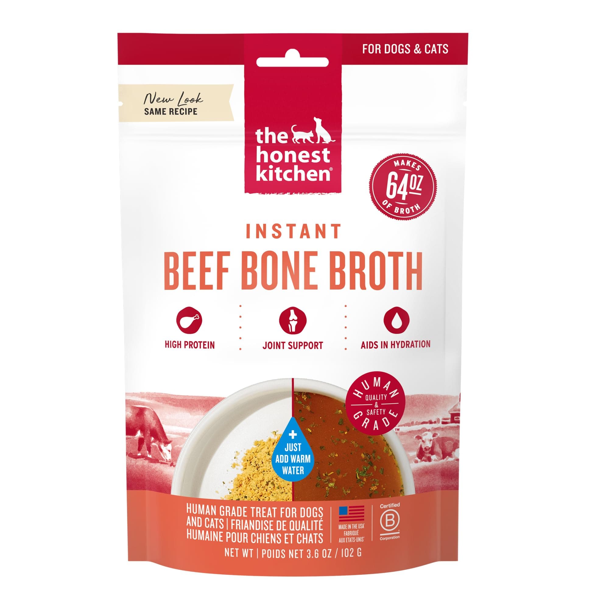 The Honest Kitchen Daily Boosts: Instant Beef Bone Broth Liquid Treat with Turmeric for Dogs and Cats, 3.6oz