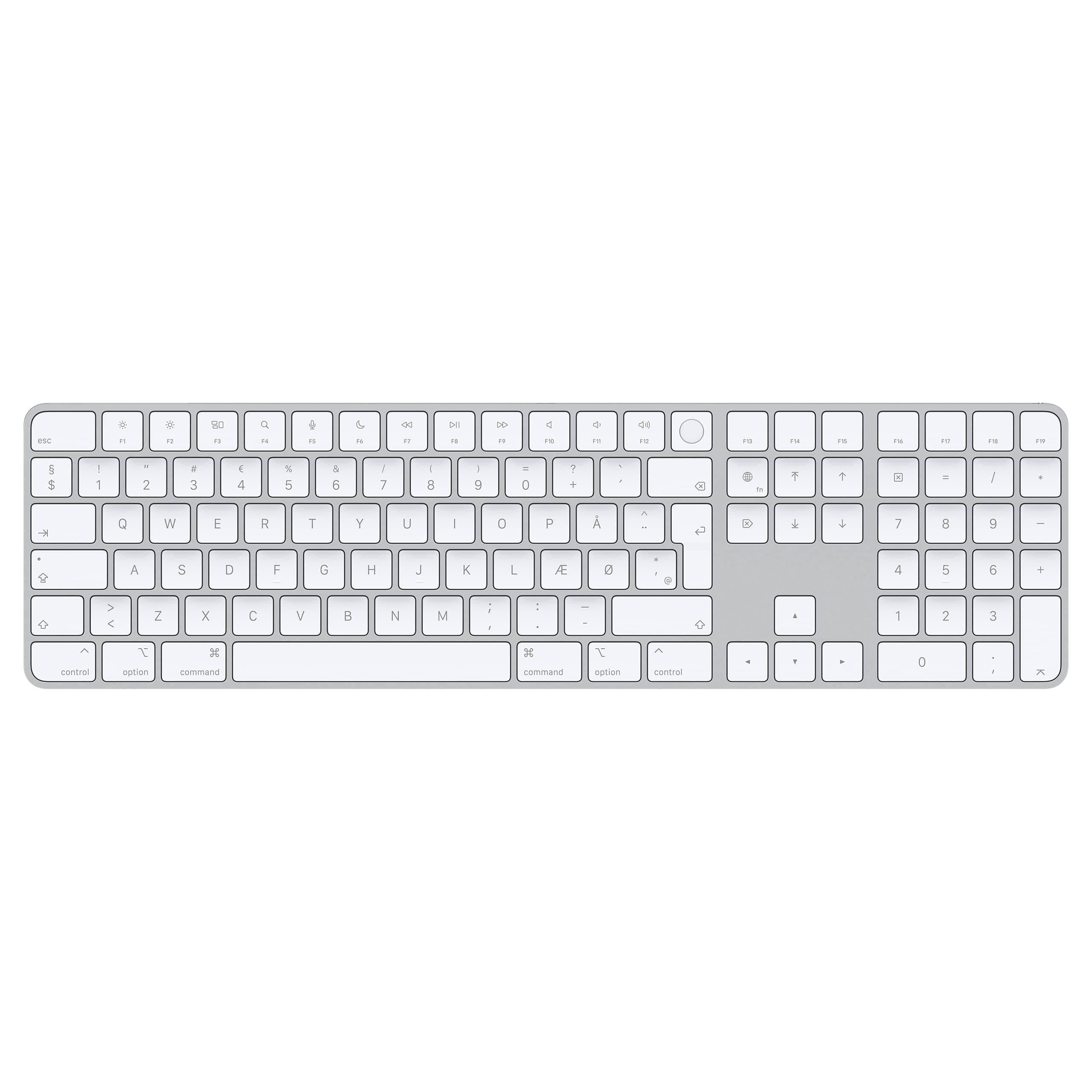 Apple Magic Keyboard with Touch ID and Numeric Keypad: Wireless, Bluetooth, Rechargeable. Works with Mac Computers with Apple Silicon; Danish - White Keys