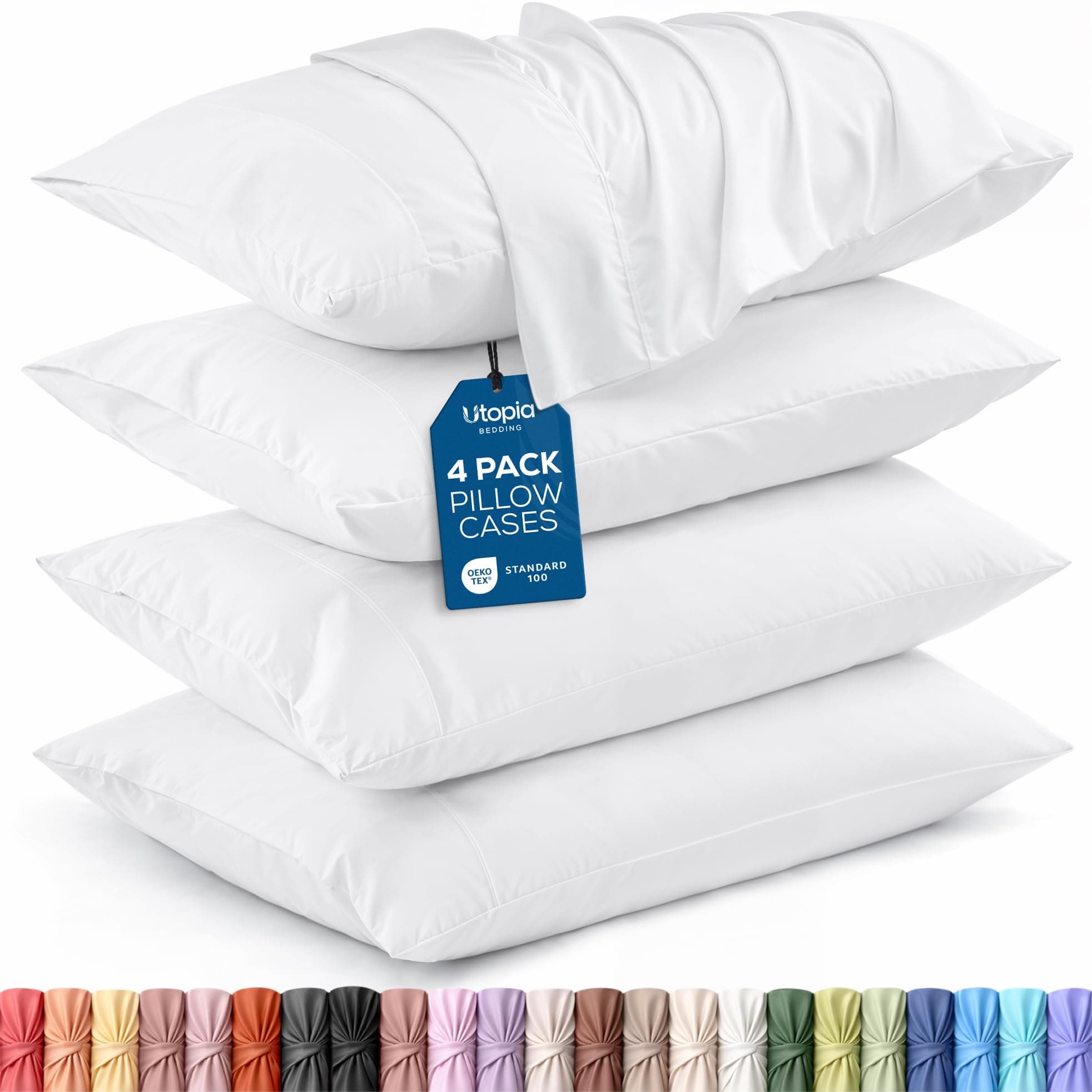 King Pillow Cases - 4 Pack - Envelope Closure - Soft Brushed Microfiber Fabric - Shrinkage and Fade Resistant Pillow Covers King Size 20 X 40 Inches (King, White)