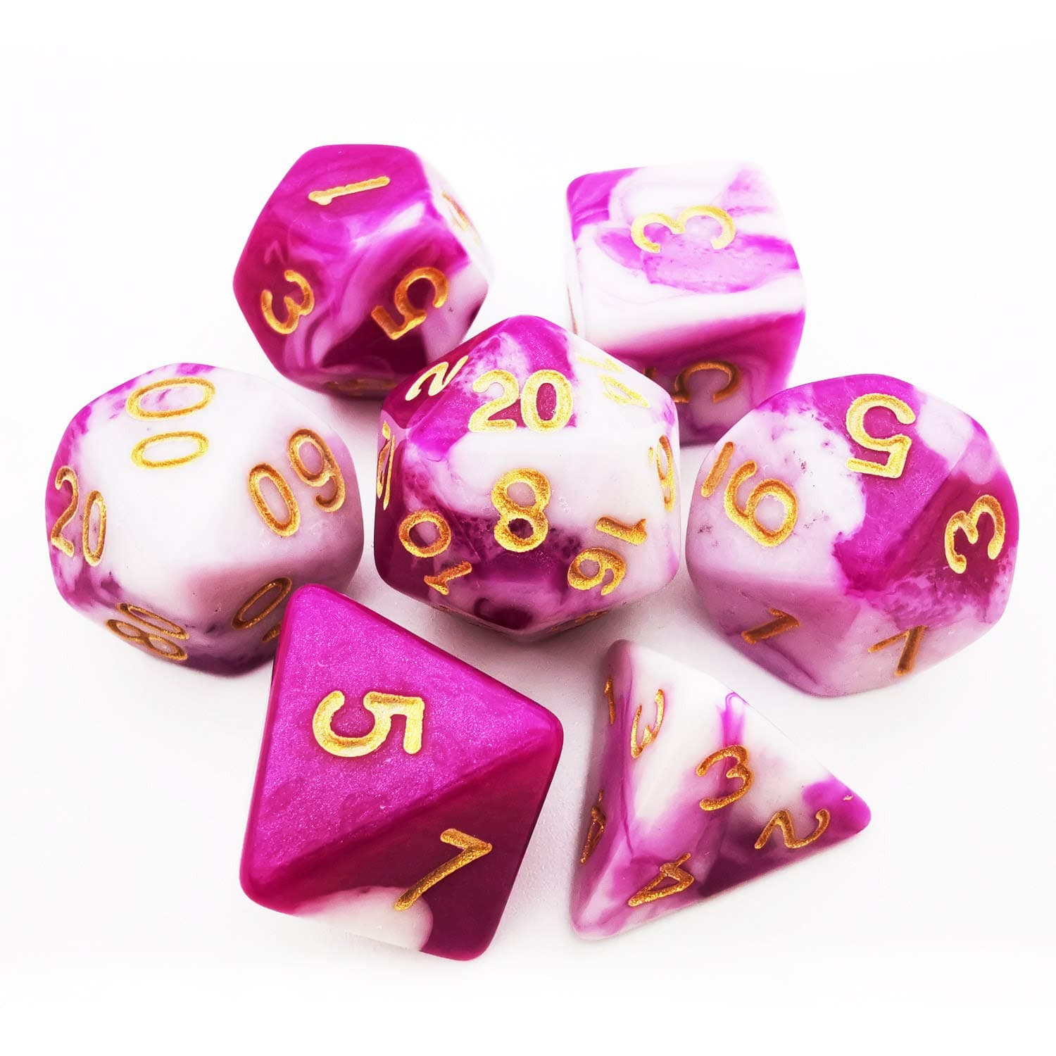 HAOMEJA Colorful Dice D&D 7 Set 7pcs Polyhedral Dice for Dungeons and Dragons DND 7 Solid Dice D&D Pathfinder Roll Playing Games Dice (Purple White)