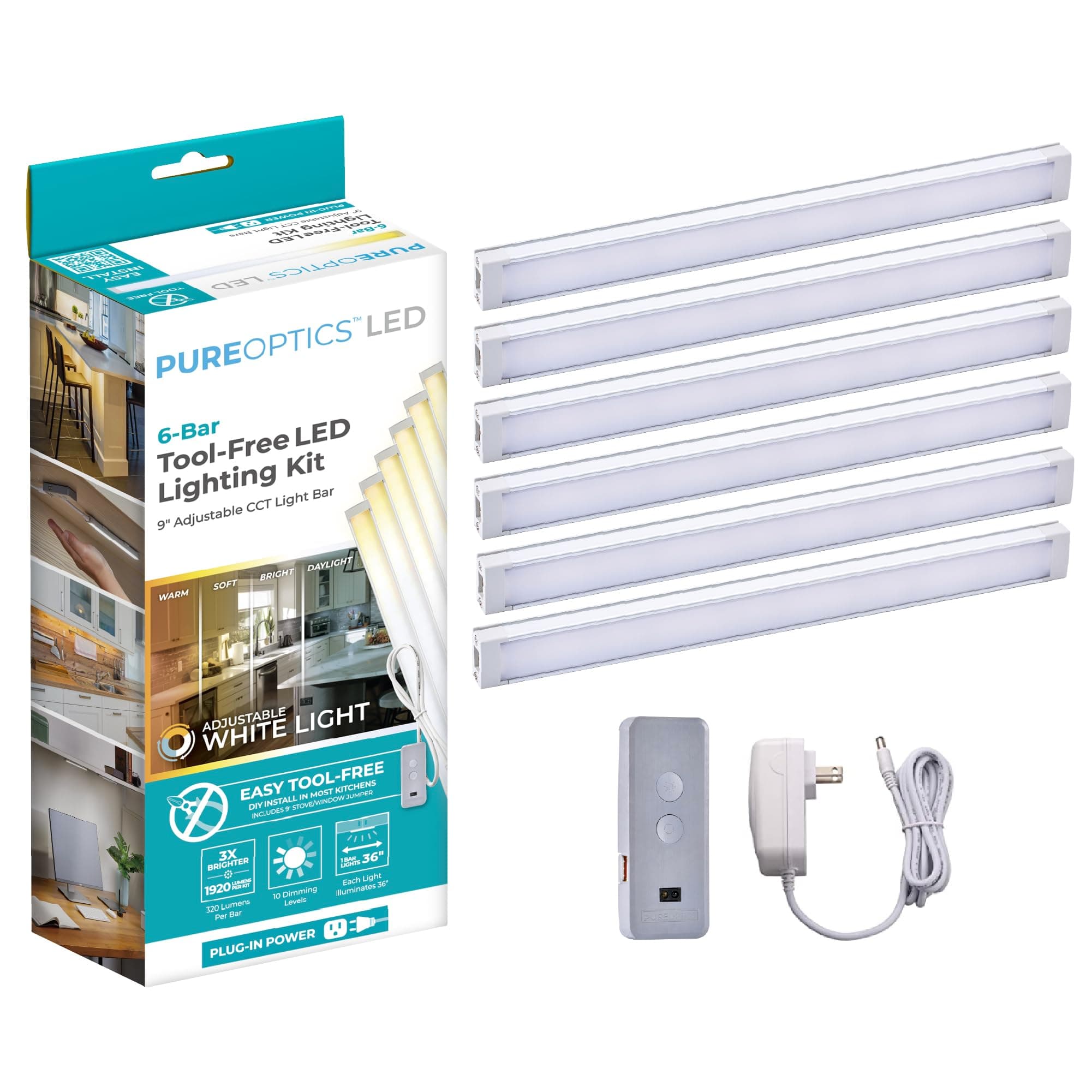 Black+Decker LED Under Cabinet Lighting Kit, Motion Sensor, Dimmable, Linkable, 3 Color Settings, Tool-Free, for Kitchen, Pantry, Cabinets, Closets, Office (6) 9" Bars