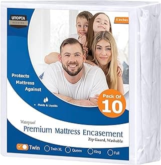 Utopia Bedding Premium Waterproof Bed Bug Mattress Cover, Twin Zippered Mattress Protector, 6 Inches Deep, Dust Mite Proof 6-Sided Mattress Encasement for Bed (Pack of 10)