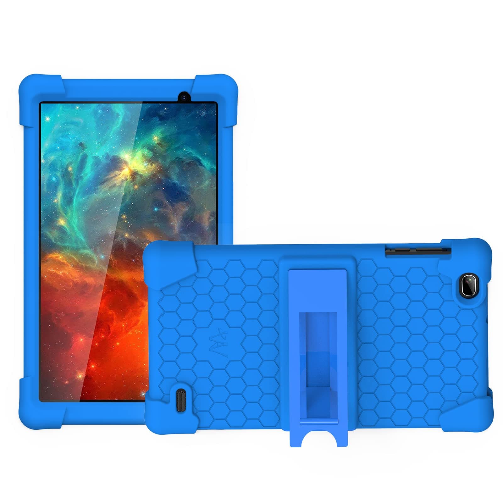 Portable Electronic Device Cover for QLINK Scepter 8 Tablet, Blue Silicone Case with Foldable Kickstand - Kid