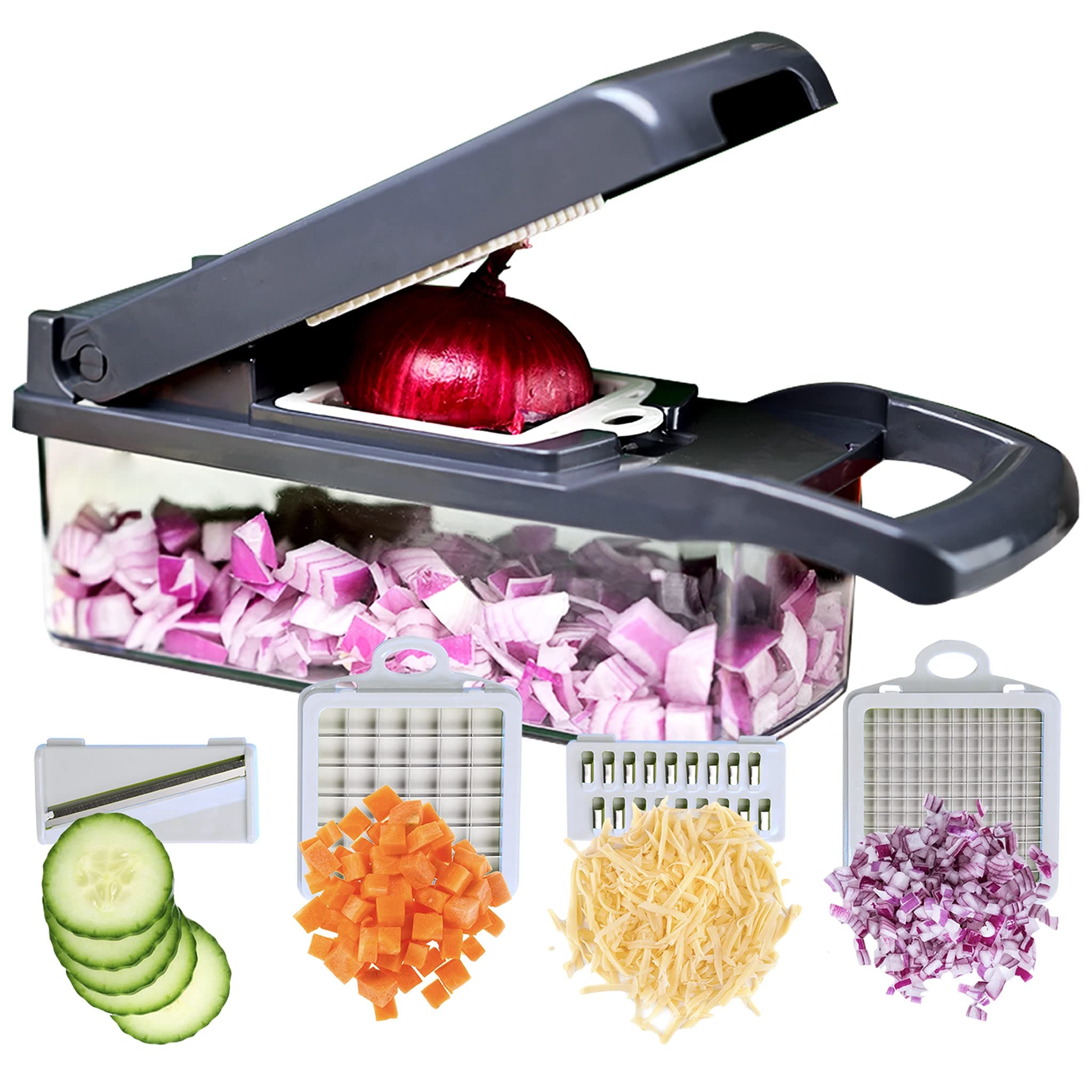 Multi-Functional grater, slicer, and dicer. 12-in-1 Vegetable Chopper, Onion Chopper, Slicer, Vegetable Chopper, Cutter, Dicer, Spiralizer Vegetable Slicer