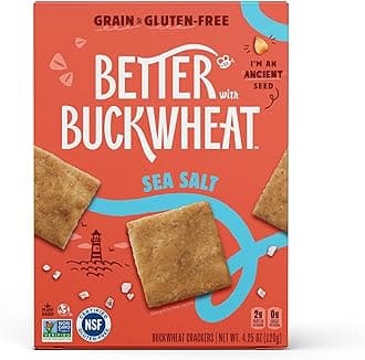 Better with Buckwheat Sea Salt Gluten-Free Crackers - Healthy Snack Crackers, Grain-Free, Non-GMO, Sugar-Free - Pair with Cheese, Hummus & Dips - 1 Pack
