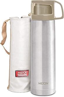 Milton Glassy 350 Thermosteel Vacuum Insulated Double Walled Flask with Drinking Cup lid & Jacket, 350 ml Water Bottles,24 Hours Hot & Cold, Easy to Carry,Rust Proof, Tea, Coffee, Travel Bottle,Grey