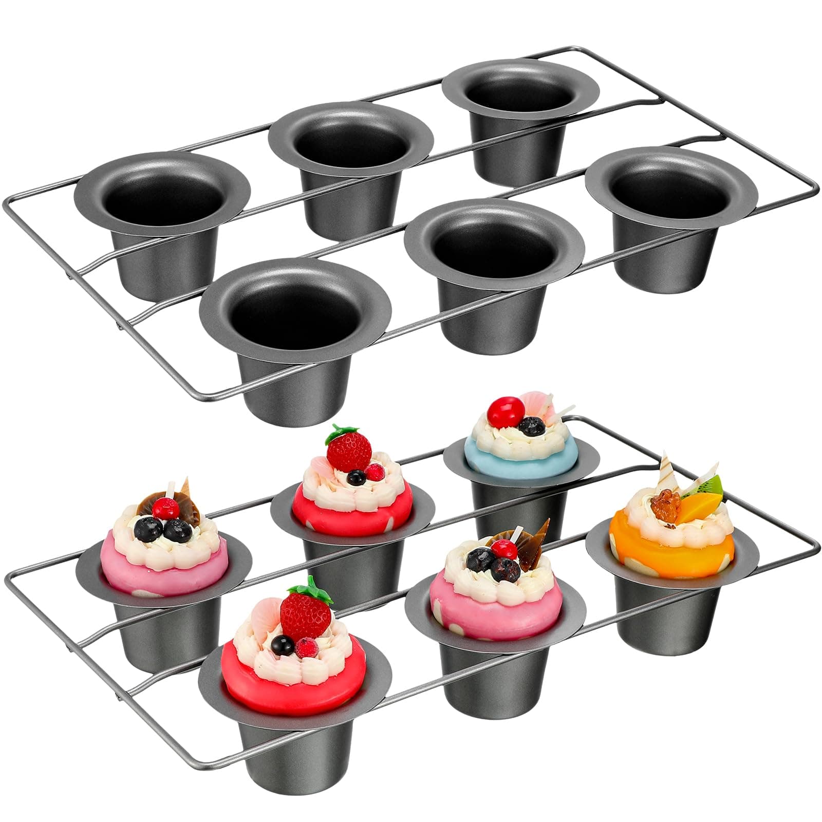 Shellwei 6 Cup Nonstick Popover Pan Muffin Cupcake Pan Yorkshire Pudding Pan Bakeware for Oven Baking (Gray,2 Pcs)