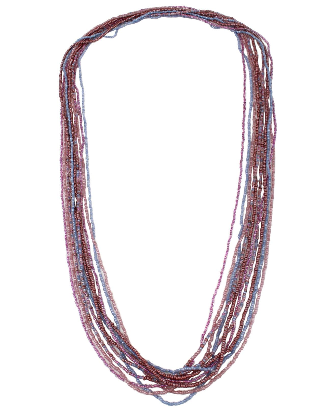 Pink Purple Seed Bead Ten Continuous Loop Long Necklace 36"