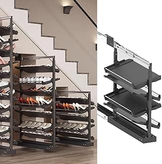 Pull-Out Shoe Rack Organizer for Closet Shoe Cabinet,Adjustable Height Retractable Metal Stackable Shoe Rack, Vertical Shelf Organizer for Small Bedroom Closet, Space Saving Storage, Black(58cm,4 Tier