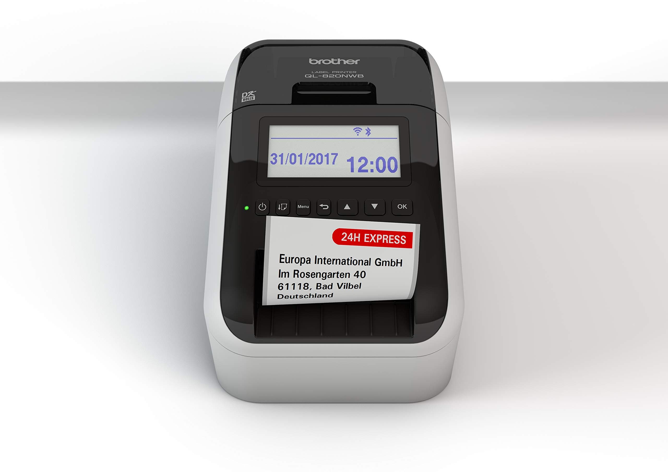 QL-820NWB Label Maker, Wireless/USB 2.0/Network/Bluetooth, Address Label Printer, Desktop, Up to 62mm Wide Labels, Red & Black Printing, UK Plug