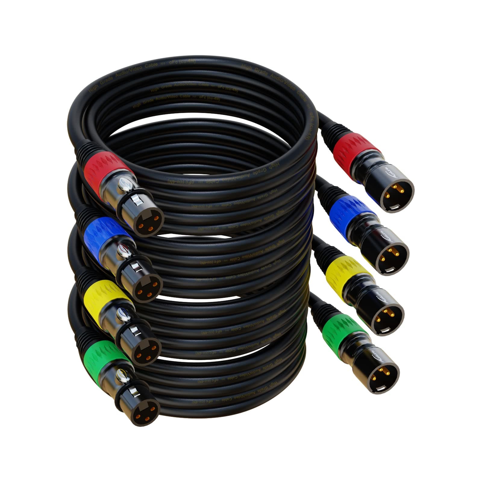 XLR Cables, XLR Microphone Cable 6 ft 4 Pack, Gold-Plated 3-pin XLR Speaker Cable Male to Female Balanced Mic Cable