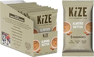 KiZE Bar, Almond Butter, 10g Protein, Gluten Free, Non-GMO, 5 Simple Ingredients