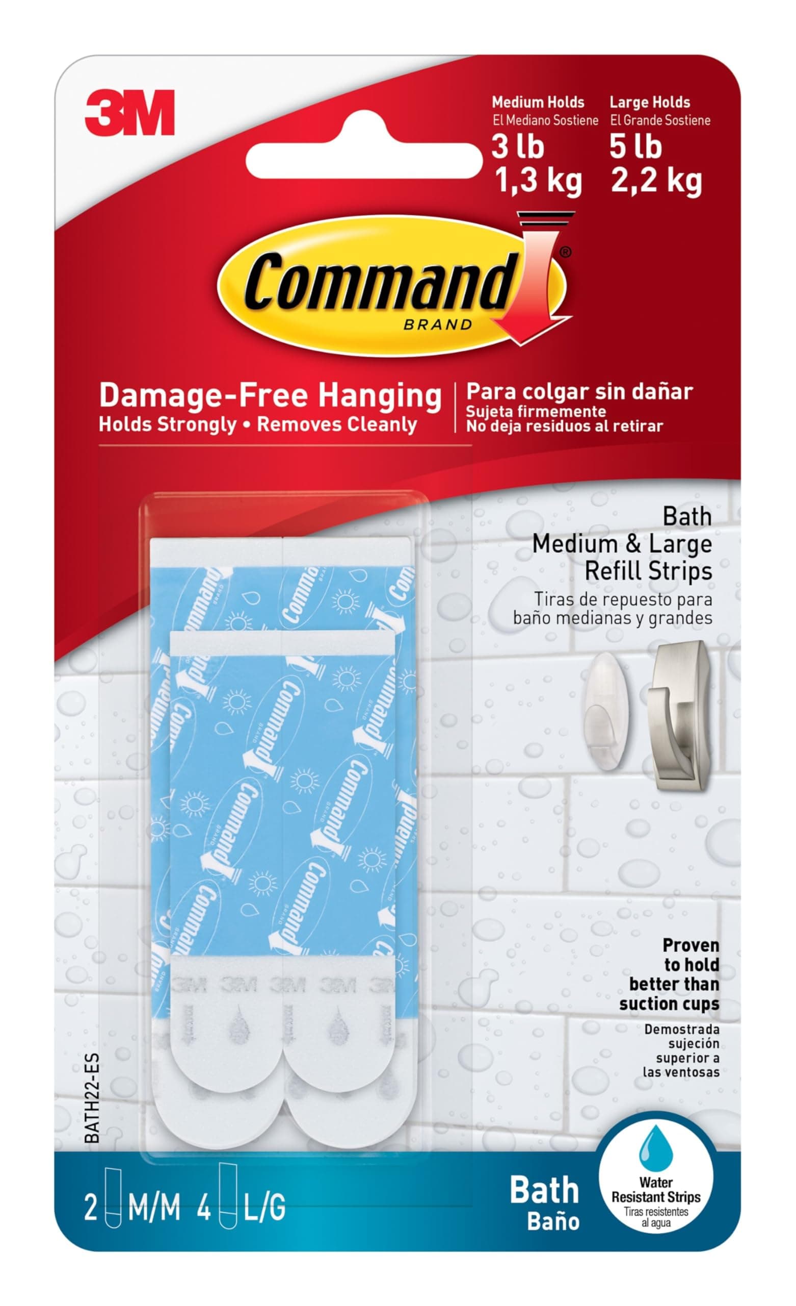 Command Bath Water Resistant Refill Strips, 2-Medium and 4-Large Strips (BATH22-ES-E)