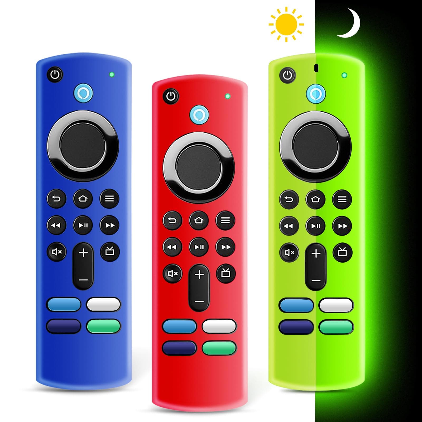 ONEBOM （3 Pack） FireStick Remote Cover 3rd Gen with TV Stick (3rd Gen) Voice Remote,Remote Cover Glow in The Dark,FireStick 4K Max,Remote Cover with The Same Color Wrist Strap(Glow Green&Blue&Red)