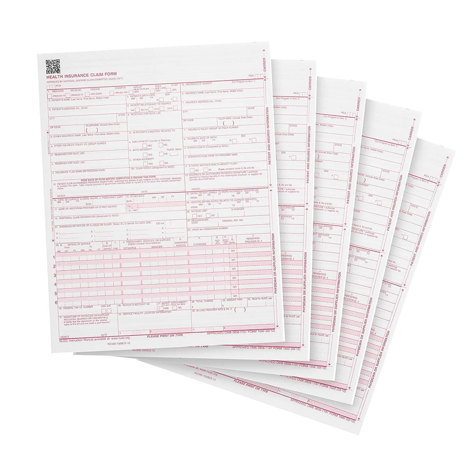 CMS 1500 Claim Forms "New" HCFA (Version 02/12) - Health Insurance, Laser Cut Sheet - 500 Sheets