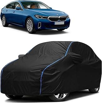FAVY All Weather Resistant Car Body Cover Compatible with BMW 6 GT Scratch Proof, Anti-Dust, UV Protection with Windproof Buckle Strap and Mirror Pockets, Bottom Elastic Fitted-Black