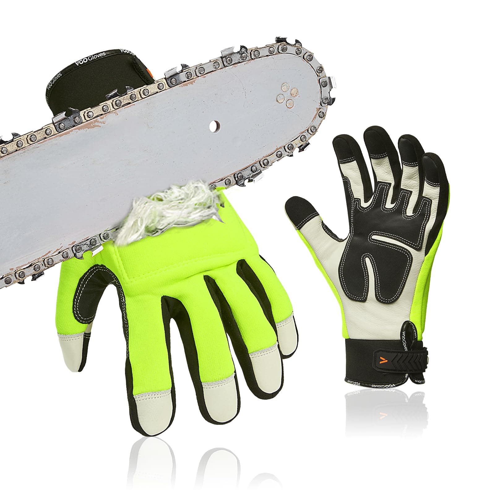 Vgo... Chainsaw Gloves,12-Layer Saw Protection on Left/Both Hand Back,Cow Leather Gloves,Touchscreen