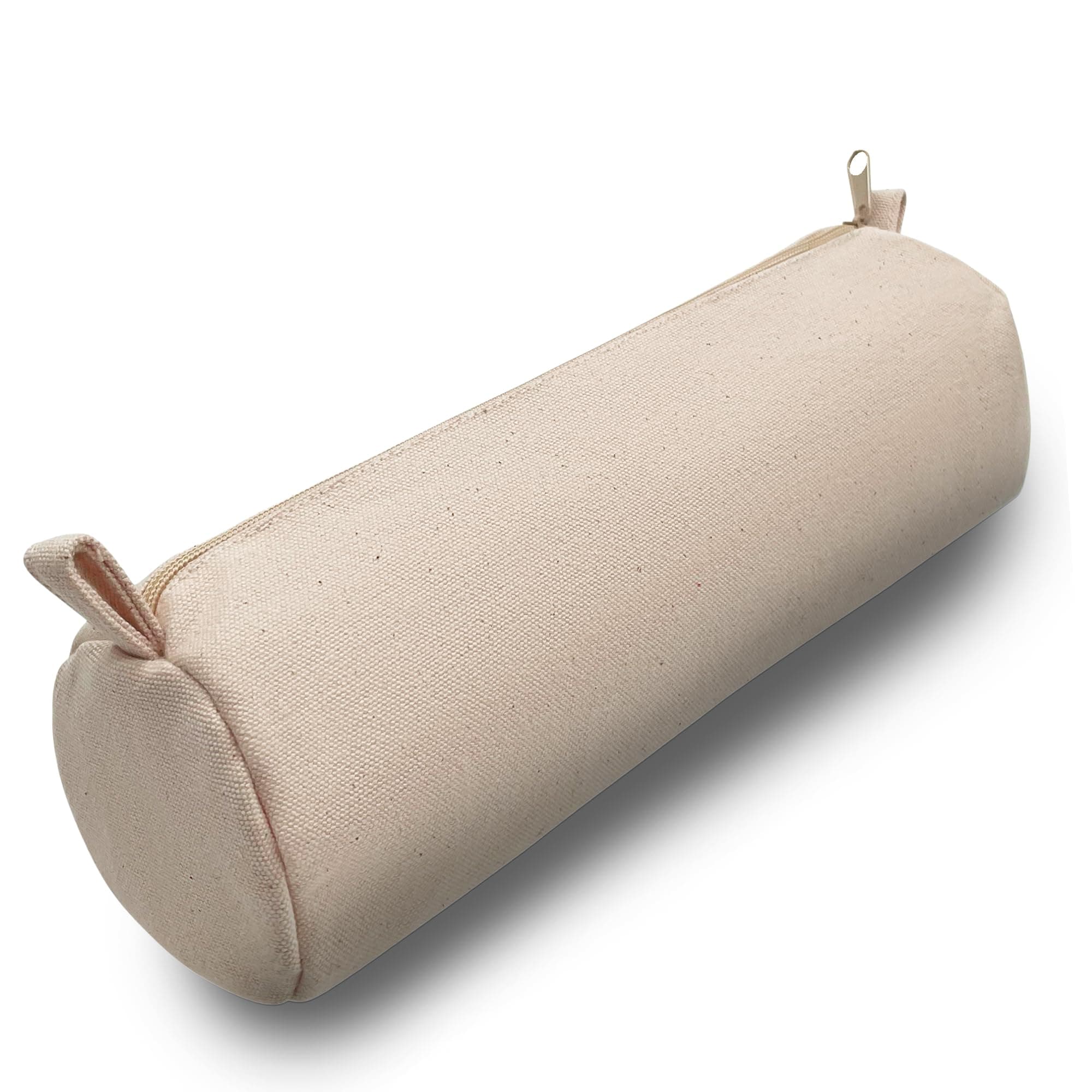 Plain 100% Cotton Canvas Multi-Purpose Round Pencil Case, Stationary, School, Arts & Crafts Case Bag,Cosmetic, Make Up, Zip Case Bag Bulk Buy - Natural Off White - Packs of 1