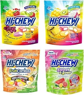 HI-CHEW Variety Mix Bulk Easter Candy, 220+ Pieces, 4 Stand Up Pouches - Tropical Fruit Combos Sweet & Sour, Chewy Fun Soft Candy Variety Pack - Immensely Juicy Fruity Flavors - Individually Wrapped