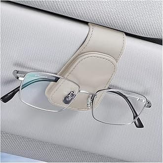 Sunglasses Holders for Car Sun Visor, Leather Eyeglasses Hanger Mounter, Magnetic Glasses Holder and Ticket Card Clip, Auto Interior Accessories Universal for SUV Pickup Truck (Light Beige)